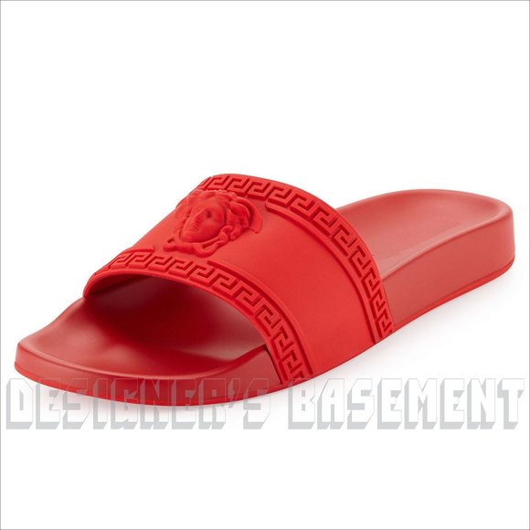 VERSACE men 44EU - 11US CARDINAL red Rubber Medusa head FLIP-FLOP slide sandals - Picture 3 of 8